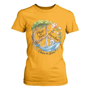 Plant The Trees Save The Bees Clean The Seas T Shirt For Women Vintage Peace Sign Aesthetic Nature Lover Ocean Conservation TS02 Gold Print Your Wear