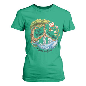Plant The Trees Save The Bees Clean The Seas T Shirt For Women Vintage Peace Sign Aesthetic Nature Lover Ocean Conservation TS02 Irish Green Print Your Wear