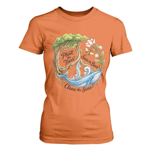 Plant The Trees Save The Bees Clean The Seas T Shirt For Women Vintage Peace Sign Aesthetic Nature Lover Ocean Conservation TS02 Orange Print Your Wear