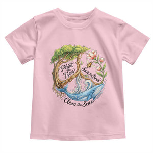 Plant The Trees Save The Bees Clean The Seas Toddler T Shirt Vintage Peace Sign Aesthetic Nature Lover Ocean Conservation TS02 Light Pink Print Your Wear