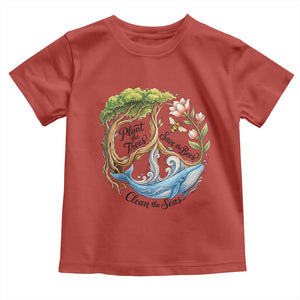 Plant The Trees Save The Bees Clean The Seas Toddler T Shirt Vintage Peace Sign Aesthetic Nature Lover Ocean Conservation TS02 Red Print Your Wear