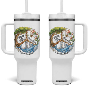 Plant The Trees Save The Bees Clean The Seas Tumbler With Handle Vintage Peace Sign Aesthetic Nature Lover Ocean Conservation TS02 One Size: 40 oz White Print Your Wear