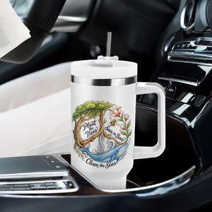 Plant The Trees Save The Bees Clean The Seas Tumbler With Handle Vintage Peace Sign Aesthetic Nature Lover Ocean Conservation TS02 Print Your Wear