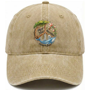 Plant The Trees Save The Bees Clean The Seas Washed Cotton Baseball Cap Vintage Peace Sign Aesthetic Nature Lover Ocean Conservation TS02 Print Your Wear
