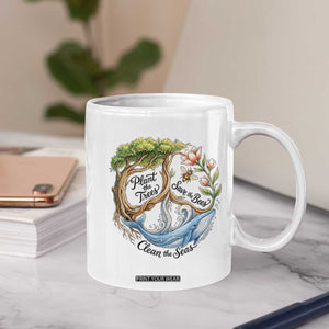 Plant The Trees Save The Bees Clean The Seas Coffee Mug Vintage Peace Sign Aesthetic Nature Lover Ocean Conservation TS02 Print Your Wear