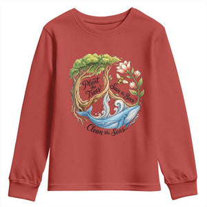 Plant The Trees Save The Bees Clean The Seas Youth Sweatshirt Vintage Peace Sign Aesthetic Nature Lover Ocean Conservation TS02 Red Print Your Wear