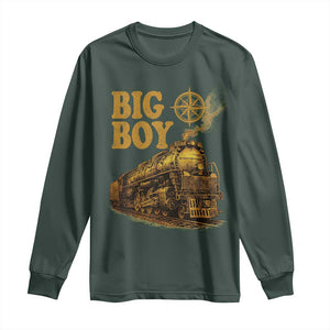 Vintage American Steam Train Locomotive Legend Long Sleeve Shirt Compass Adventure Heritage Pride Graphic TS02 Dark Forest Green Print Your Wear