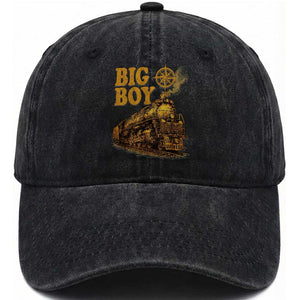 Vintage American Steam Train Locomotive Legend Washed Cotton Baseball Cap Compass Adventure Heritage Pride Graphic