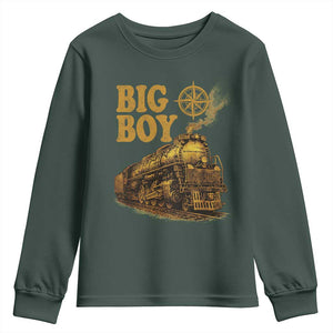 Vintage American Steam Train Locomotive Legend Youth Sweatshirt Compass Adventure Heritage Pride Graphic TS02 Dark Forest Green Print Your Wear
