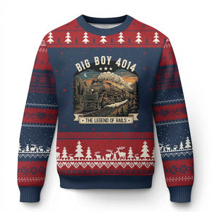 Scenic Mountain Steam Train Graphic Ugly Christmas Sweater Legend of the Rails Heritage Pride TS02 Navy Red Print Your Wear