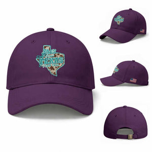 Retro Western She is From Texas I Can Tell Baseball Cap Trendy Turquoise Glitter Coquette and Cow Print Effect Graphic