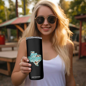 Retro Western She is From Texas I Can Tell Skinny Tumbler Trendy Turquoise Glitter Coquette and Cow Print Effect Graphic TS02 Print Your Wear