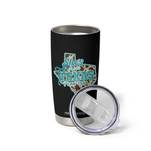 Retro Western She is From Texas I Can Tell Tumbler Cup Trendy Turquoise Glitter Coquette and Cow Print Effect Graphic