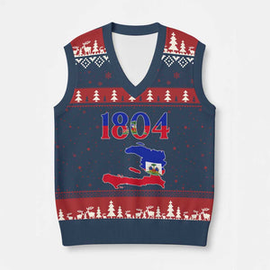 1804 Haiti Map and Flag V-Neck Knit Sweater Vest Haitian Heritage Pride Graphic TS02 Navy Red Print Your Wear