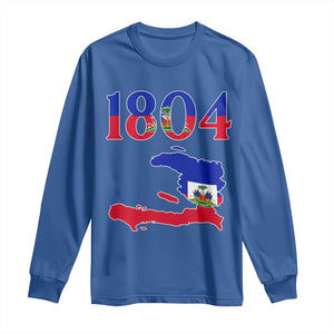 1804 Haiti Map and Flag Long Sleeve Shirt Haitian Heritage Pride Graphic TS02 Royal Blue Print Your Wear
