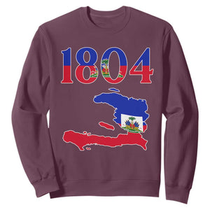 1804 Haiti Map and Flag Sweatshirt Haitian Heritage Pride Graphic TS02 Maroon Print Your Wear