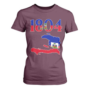 1804 Haiti Map and Flag T Shirt For Women Haitian Heritage Pride Graphic TS02 Maroon Print Your Wear