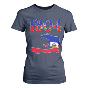 1804 Haiti Map and Flag T Shirt For Women Haitian Heritage Pride Graphic TS02 Navy Print Your Wear