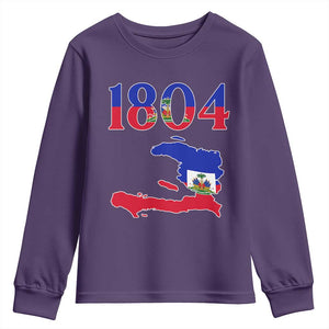1804 Haiti Map and Flag Youth Sweatshirt Haitian Heritage Pride Graphic TS02 Purple Print Your Wear