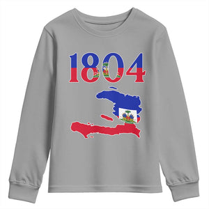 1804 Haiti Map and Flag Youth Sweatshirt Haitian Heritage Pride Graphic TS02 Sport Gray Print Your Wear