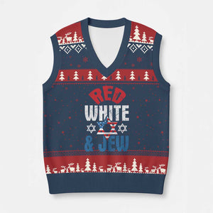 Red White and Jew V-Neck Knit Sweater Vest Funny Jewish Patriotic 4th of July Star Of David TS02 Navy Red Print Your Wear