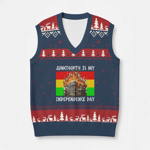 Juneteenth Is My Independence Day V-Neck Knit Sweater Vest Bold Afro Liberation Pan-African Flag TS02 Navy Red Print Your Wear