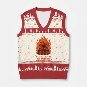 Harriet Tubman and Frederick Douglass V-Neck Knit Sweater Vest We Are the Fire Our Ancestors Whispered About Juneteenth 1865 TS02 Beige Red Print Your Wear