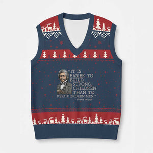 Vintage Frederick Douglass V-Neck Knit Sweater Vest It Is Easier To Build Strong Children Than To Repair Broken Men TS02 Navy Red Print Your Wear