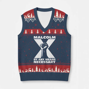 Malcolm X Power Fist V-Neck Knit Sweater Vest Civil Rights Leader Pride Bold Statement TS02 Navy Red Print Your Wear