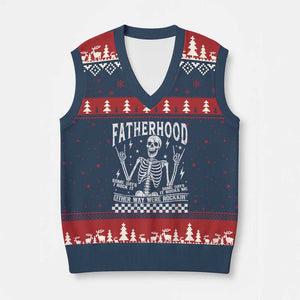 Rockin' Fatherhood Skeleton V-Neck Knit Sweater Vest Funny Dad Life Quote Gift for Fathers Day TS02 Navy Red Print Your Wear