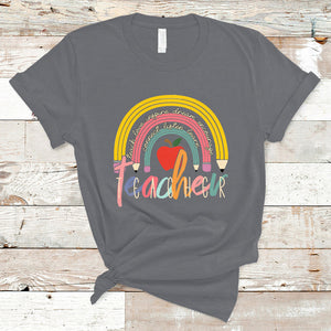Teacher T Shirt Teacher Teach Love Inspire Rainbow Pencil Back To School TS02 Charcoal Printyourwear