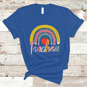 Teacher T Shirt Teacher Teach Love Inspire Rainbow Pencil Back To School TS02 Royal Blue Printyourwear