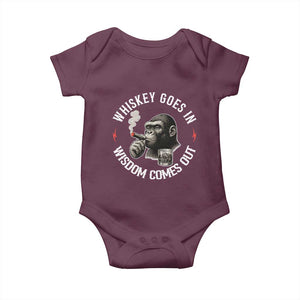 Funny Gorilla Whiskey Goes In Wisdom Comes Out Baby Onesie Cigarette and Drinking Addict Humor TS02 Maroon Print Your Wear
