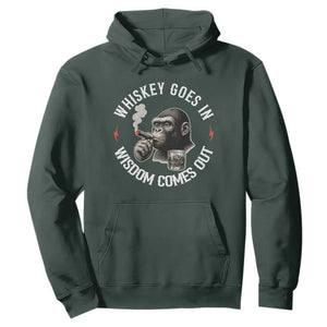 Funny Gorilla Whiskey Goes In Wisdom Comes Out Hoodie Cigarette and Drinking Addict Humor TS02 Dark Forest Green Print Your Wear