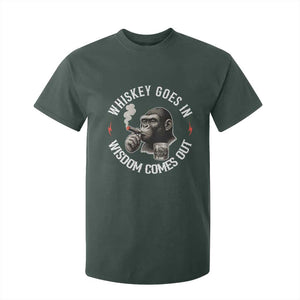 Funny Gorilla Whiskey Goes In Wisdom Comes Out T Shirt For Kid Cigarette and Drinking Addict Humor TS02 Dark Forest Green Print Your Wear