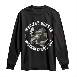Funny Gorilla Whiskey Goes In Wisdom Comes Out Long Sleeve Shirt Cigarette and Drinking Addict Humor TS02 Black Print Your Wear