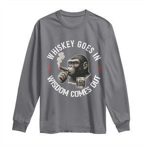 Funny Gorilla Whiskey Goes In Wisdom Comes Out Long Sleeve Shirt Cigarette and Drinking Addict Humor TS02 Charcoal Print Your Wear