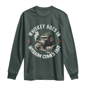 Funny Gorilla Whiskey Goes In Wisdom Comes Out Long Sleeve Shirt Cigarette and Drinking Addict Humor TS02 Dark Forest Green Print Your Wear