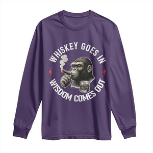 Funny Gorilla Whiskey Goes In Wisdom Comes Out Long Sleeve Shirt Cigarette and Drinking Addict Humor TS02 Purple Print Your Wear