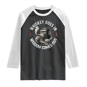 Funny Gorilla Whiskey Goes In Wisdom Comes Out Raglan Shirt Cigarette and Drinking Addict Humor TS02 Black White Print Your Wear