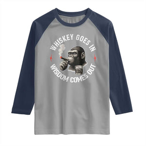 Funny Gorilla Whiskey Goes In Wisdom Comes Out Raglan Shirt Cigarette and Drinking Addict Humor TS02 Sport Gray Navy Print Your Wear