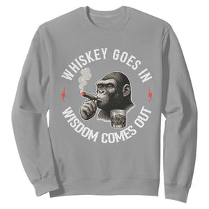 Funny Gorilla Whiskey Goes In Wisdom Comes Out Sweatshirt Cigarette and Drinking Addict Humor TS02 Sport Gray Print Your Wear