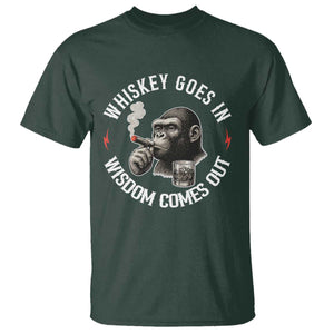 Funny Gorilla Whiskey Goes In Wisdom Comes Out T Shirt Cigarette and Drinking Addict Humor TS02 Dark Forest Green Print Your Wear