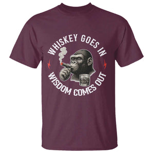 Funny Gorilla Whiskey Goes In Wisdom Comes Out T Shirt Cigarette and Drinking Addict Humor TS02 Maroon Print Your Wear