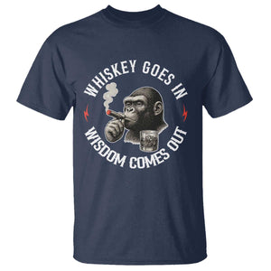 Funny Gorilla Whiskey Goes In Wisdom Comes Out T Shirt Cigarette and Drinking Addict Humor TS02 Navy Print Your Wear