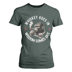 Funny Gorilla Whiskey Goes In Wisdom Comes Out T Shirt For Women Cigarette and Drinking Addict Humor TS02 Dark Forest Green Print Your Wear