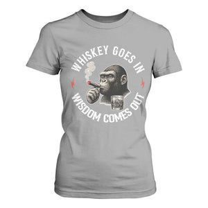 Funny Gorilla Whiskey Goes In Wisdom Comes Out T Shirt For Women Cigarette and Drinking Addict Humor TS02 Sport Gray Print Your Wear
