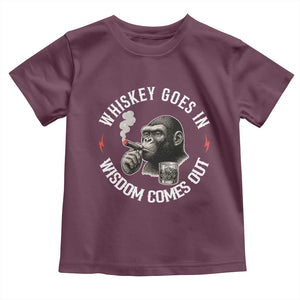 Funny Gorilla Whiskey Goes In Wisdom Comes Out Toddler T Shirt Cigarette and Drinking Addict Humor TS02 Maroon Print Your Wear