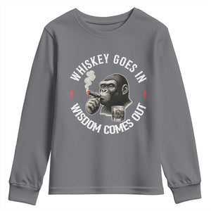 Funny Gorilla Whiskey Goes In Wisdom Comes Out Youth Sweatshirt Cigarette and Drinking Addict Humor TS02 Charcoal Print Your Wear