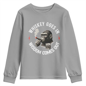 Funny Gorilla Whiskey Goes In Wisdom Comes Out Youth Sweatshirt Cigarette and Drinking Addict Humor TS02 Sport Gray Print Your Wear